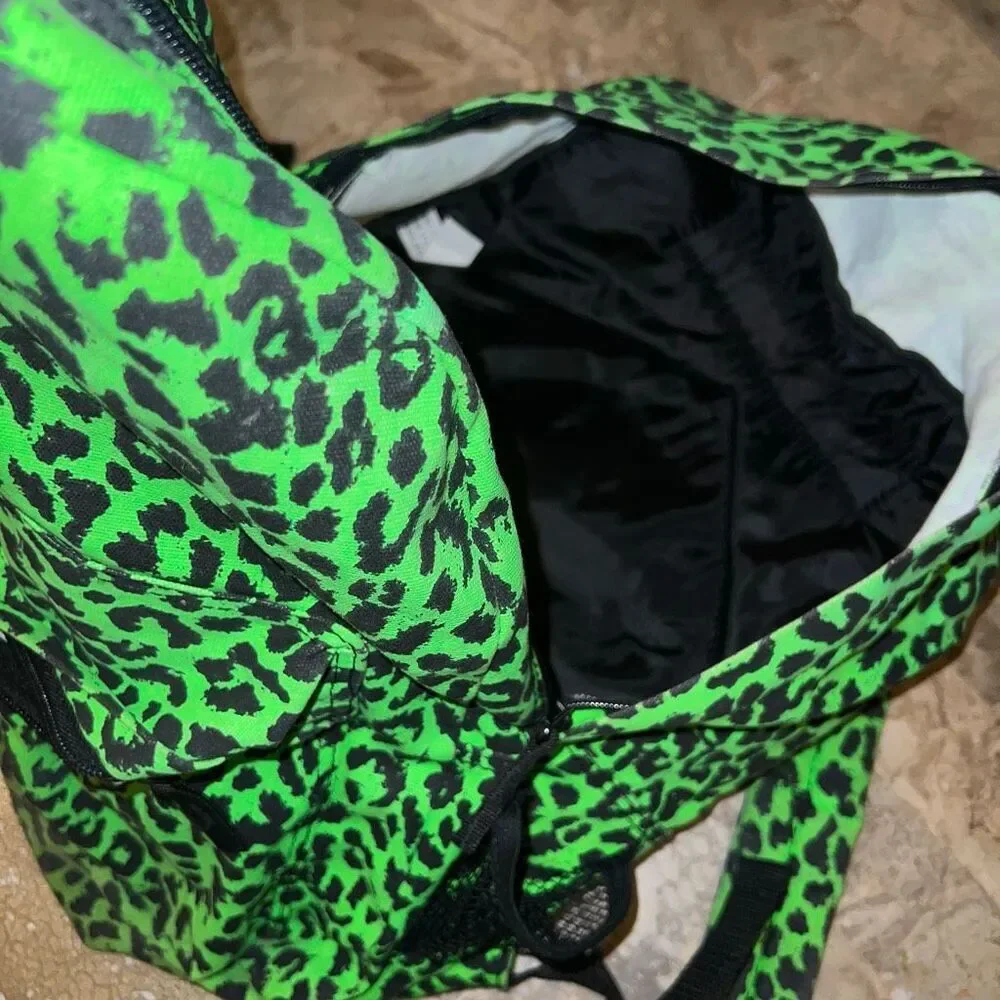 Green leopard backpack small book bag canvas